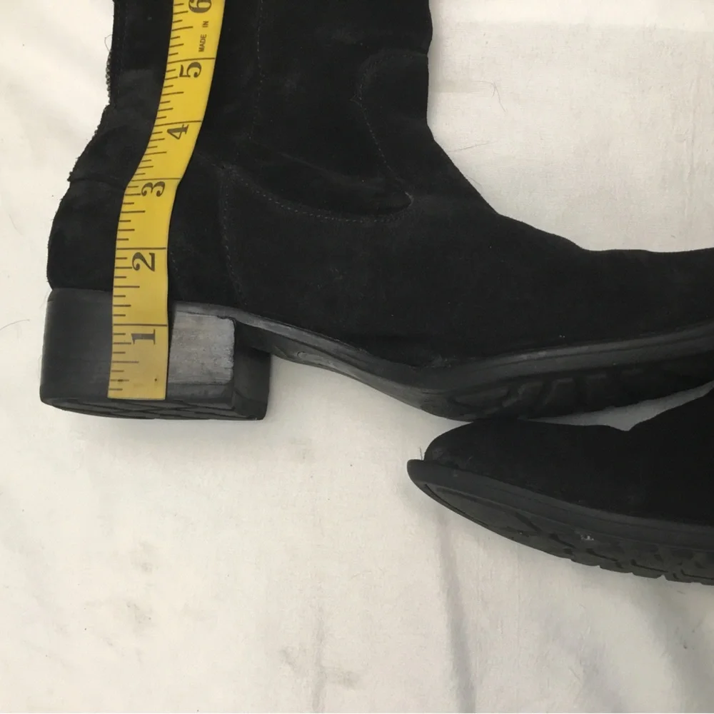 BARN CROWN Black Over the Knee Boots with Stretchy Suede Finish